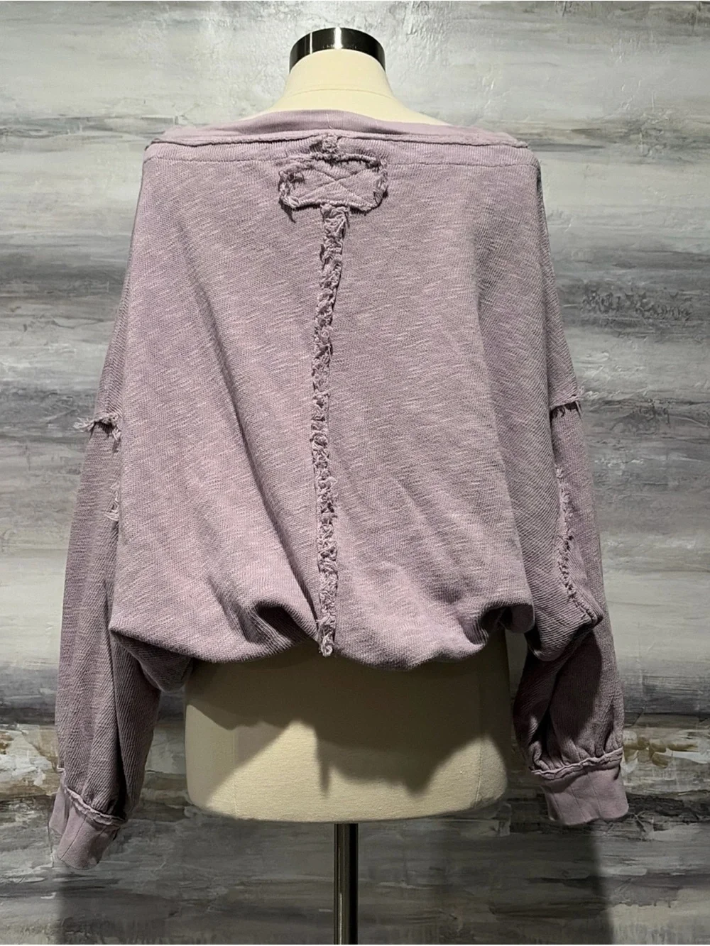 WE THE FREE PEOPLE Lavender Scoop Neck Oversized Raw Edge Boho Heather Hip S